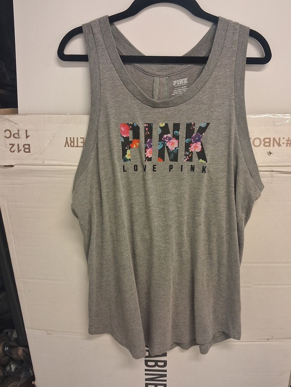 PINK Victoria's Secret Love PINK Victoria's Secret Gray Floral Logo Tank Top